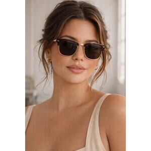 NYMOS Clubmaster Browline Sunglasses Tortoise Gold Frame Retro w Case Cloth NWOT